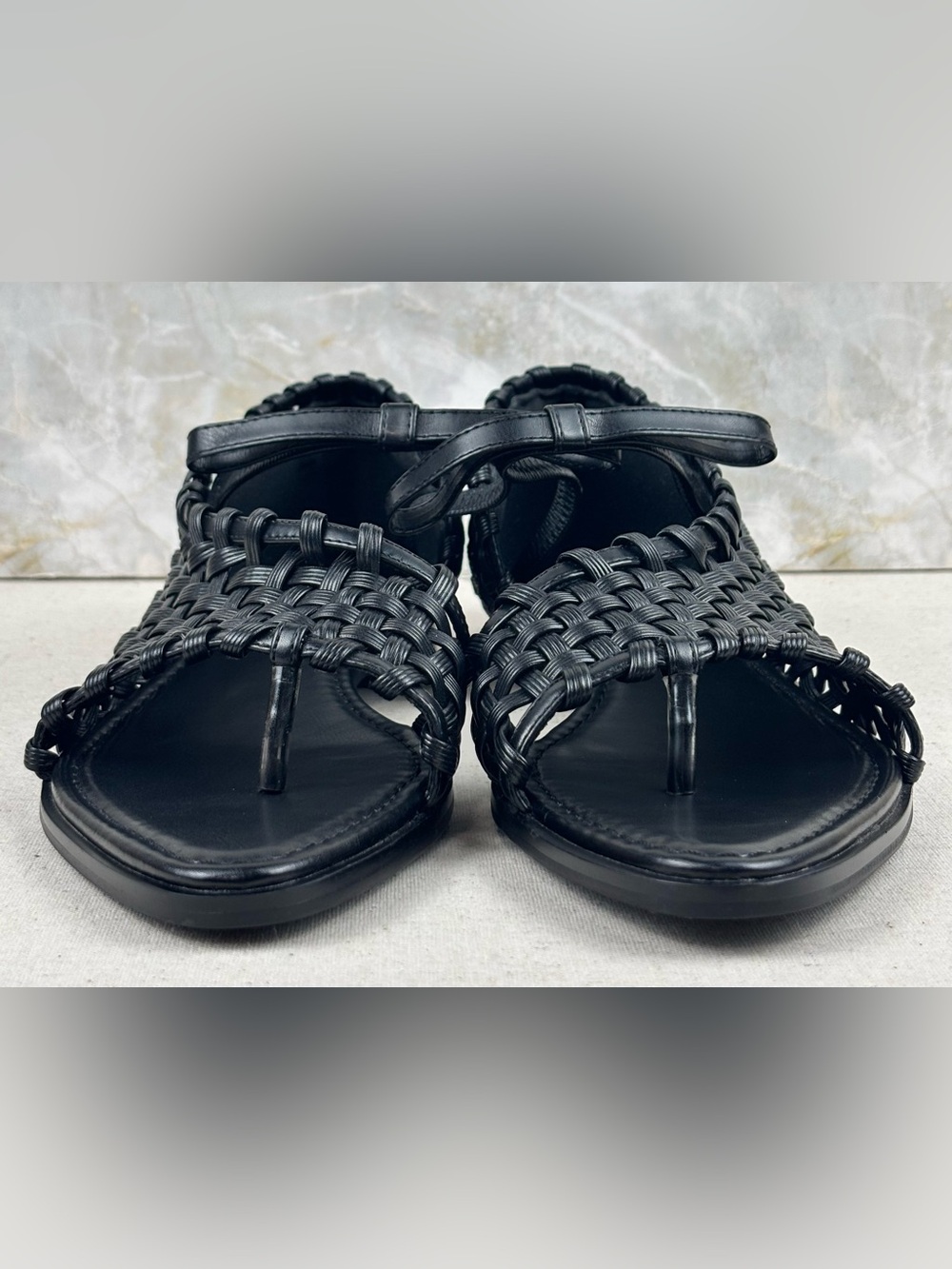 JW PEI Jocelyn Black Woven Vegan Leather Strap Sandals Women’s Size 7 - Picture 5 of 7